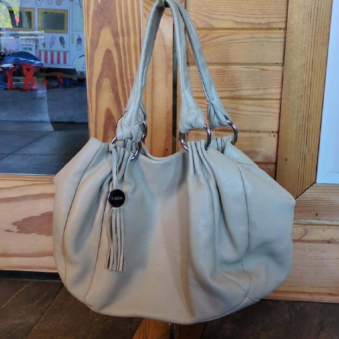 Furla Guc Tan Taupe Neutral Soft Leather Shoulder Hobo Bag With Tassel Detail